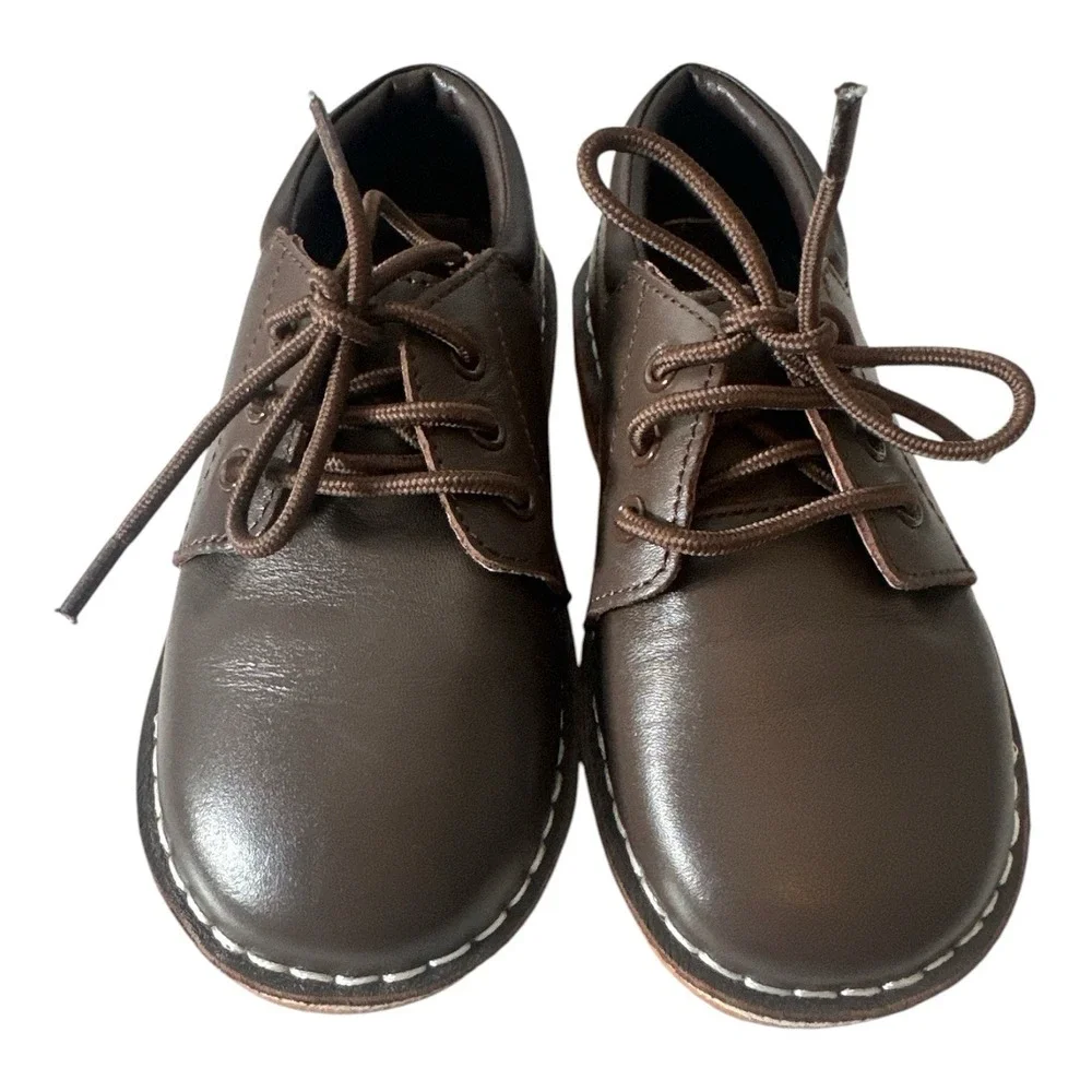 New L'amour Shoes Boys Size 11 brown leather lace up Dress Shoes Party Formal